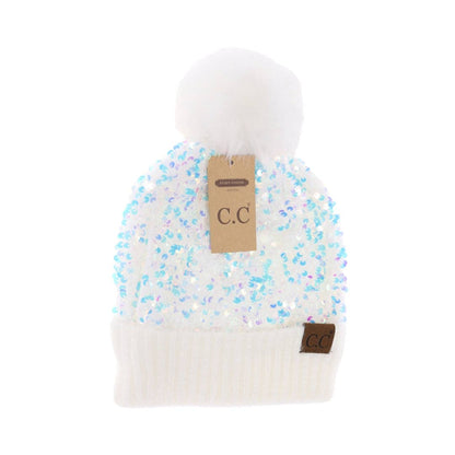 Cluster Sequin Faux Fur Pom C.C Beanie HTE0012: Hot Pink