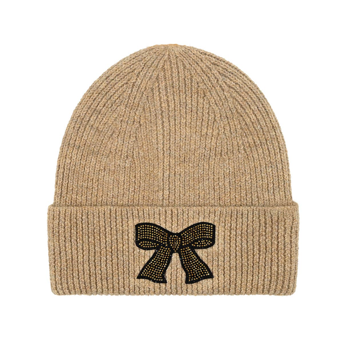 Rhinestone Ribbon Bow Embellishment C.C Beanie HTE0150: Lt. Grey