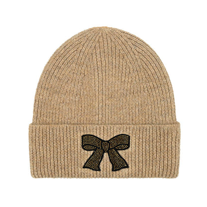 Rhinestone Ribbon Bow Embellishment C.C Beanie HTE0150: Lt. Grey