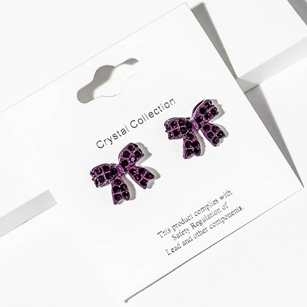 Crystal Rhinestone Bow Stud Earrings: Jet Black