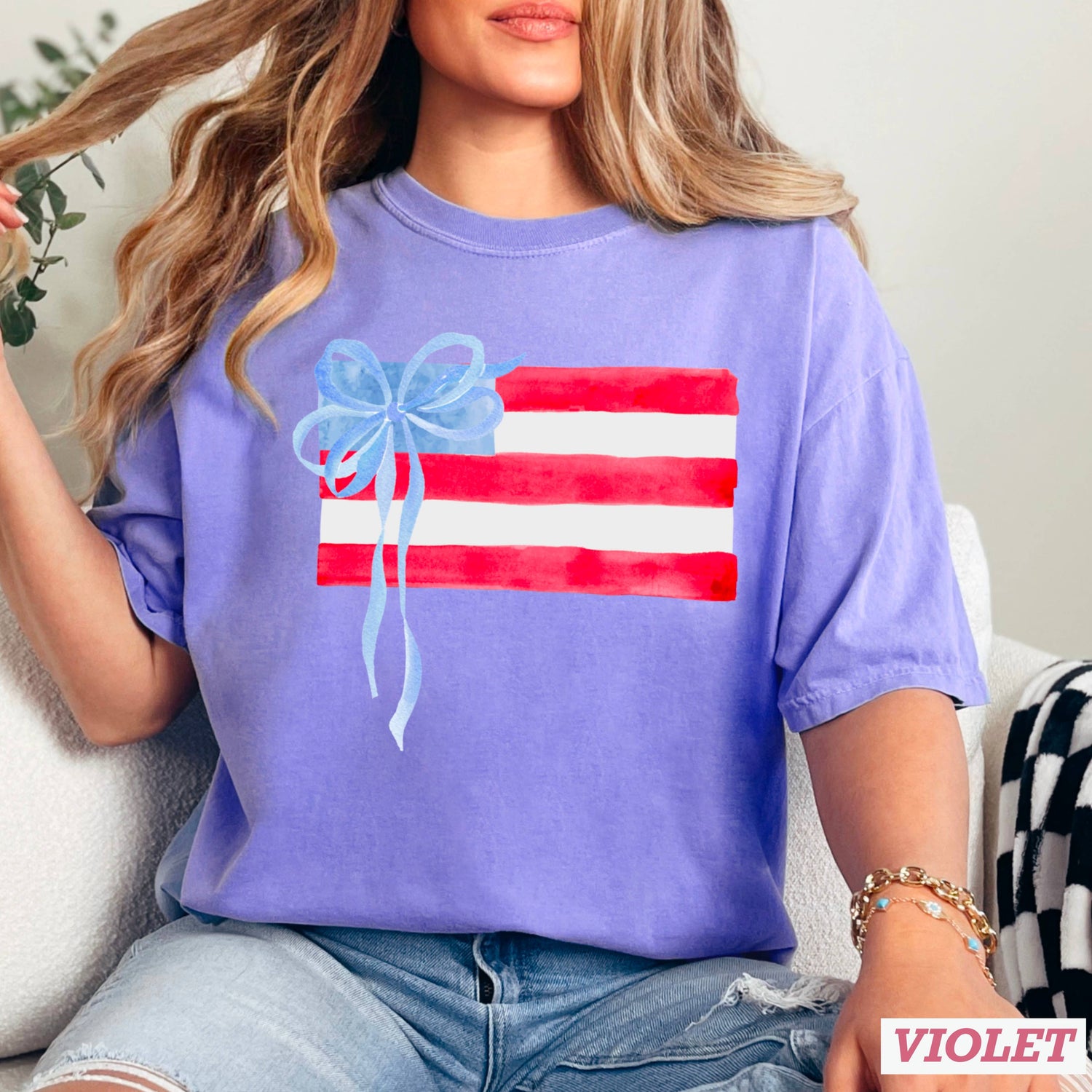 Coquette American Flag July 4th Graphic Shirt |Comfort Color: White / Large