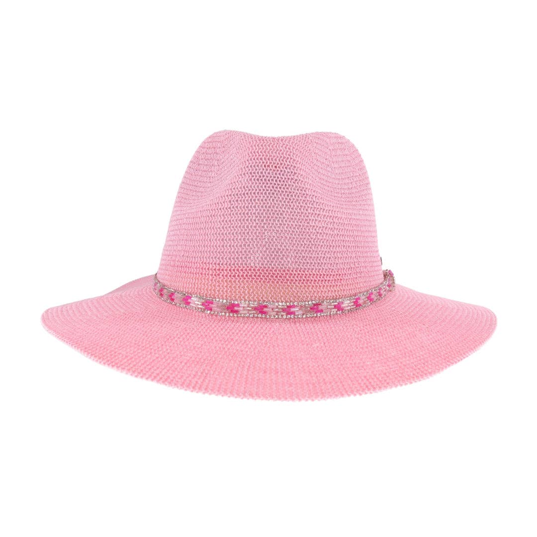 Knit Rhinestone Bugle Bead Trim C.C Panama Hat KP017: Lt. Grey