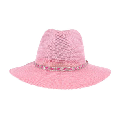 Knit Rhinestone Bugle Bead Trim C.C Panama Hat KP017: Lt. Grey