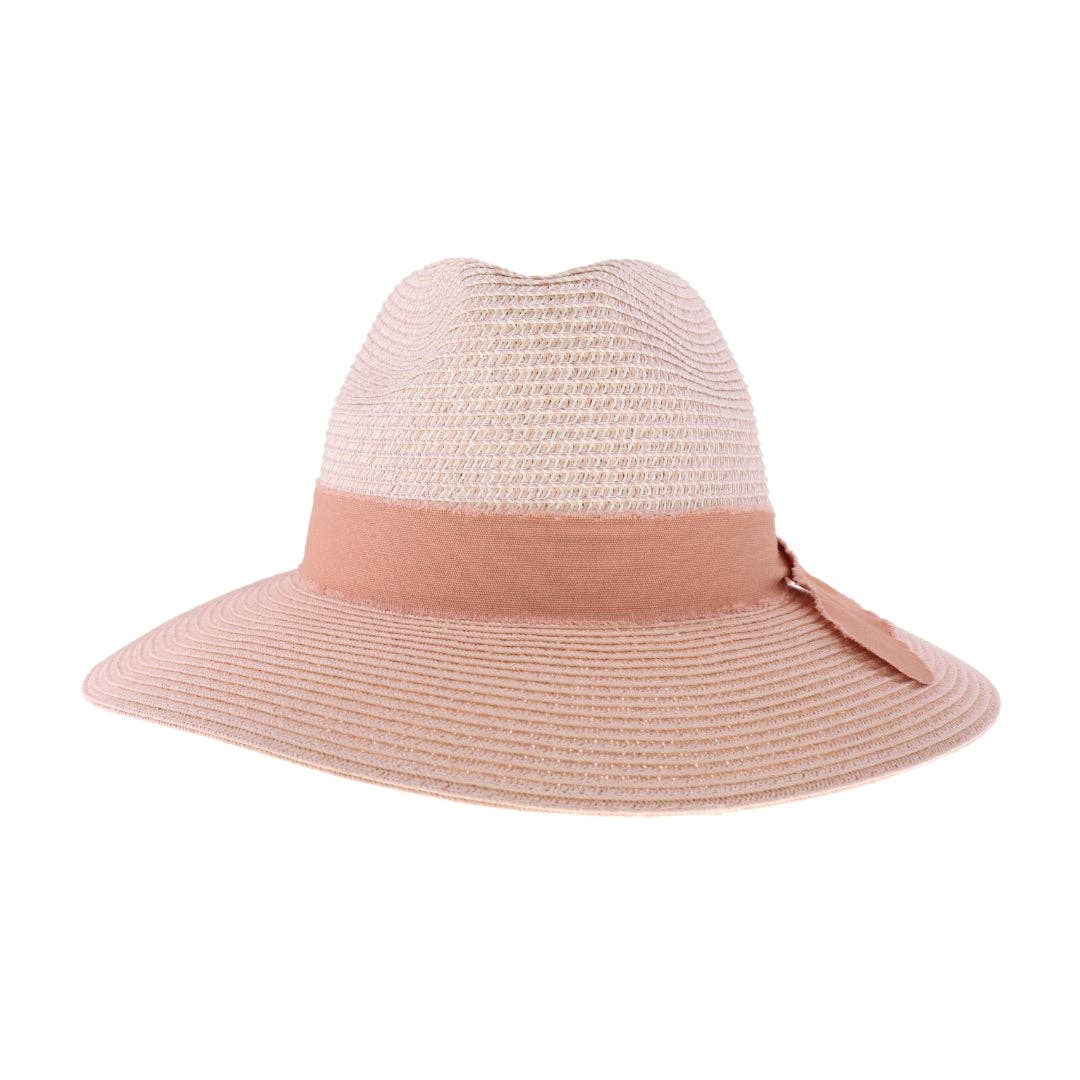 Frayed Bow Trim C.C Panama Hat STH16: Grey Mix