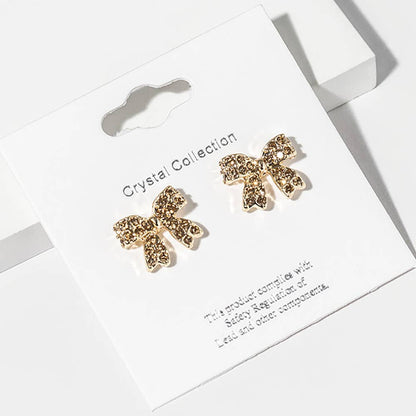 Crystal Rhinestone Bow Stud Earrings: Jet Black