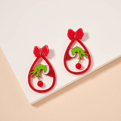 Christmas Green Monster Hand Dangling Earrings: Red / One / 4SE31113