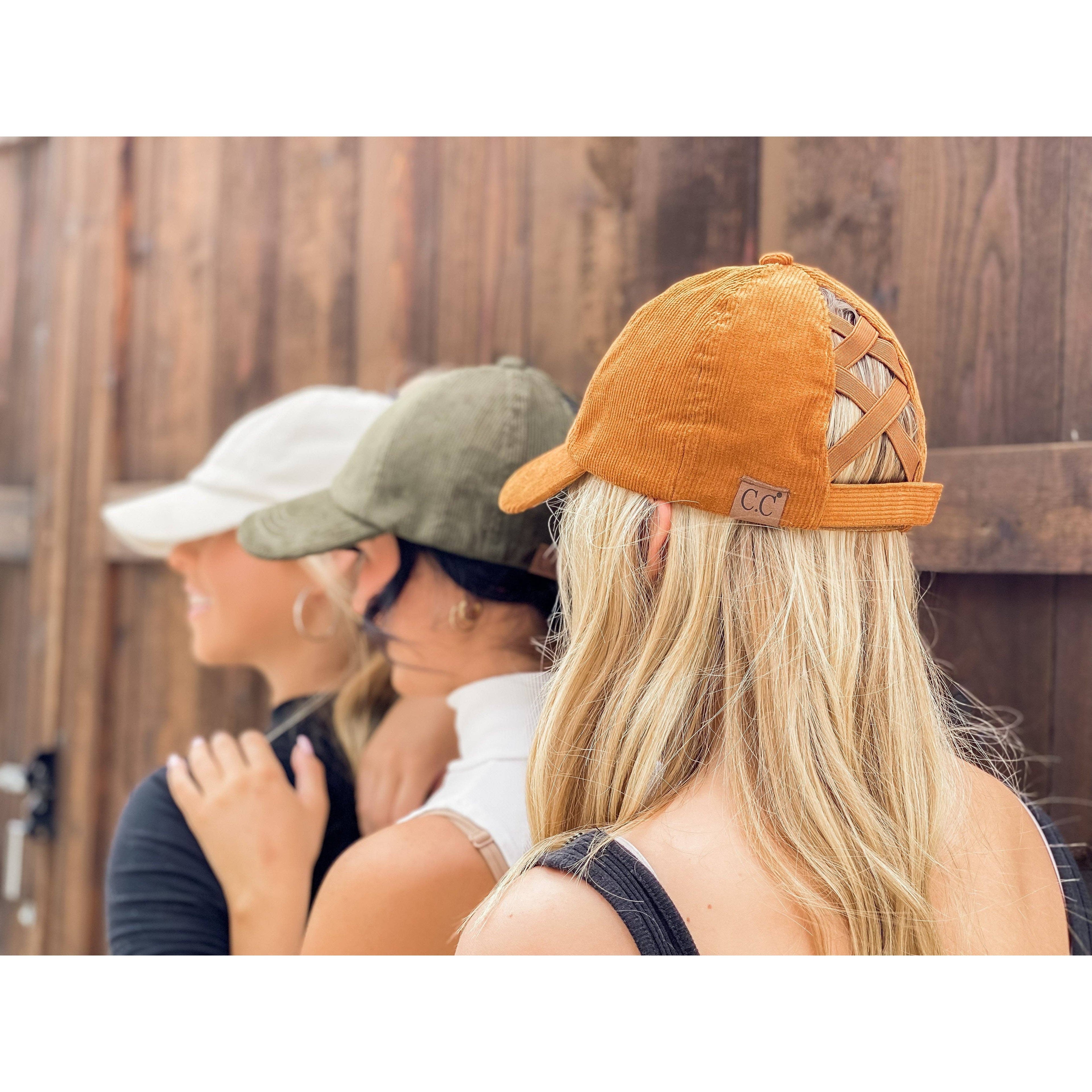 Corduroy Criss Cross High Pony CC Ball Cap BT937: Taupe