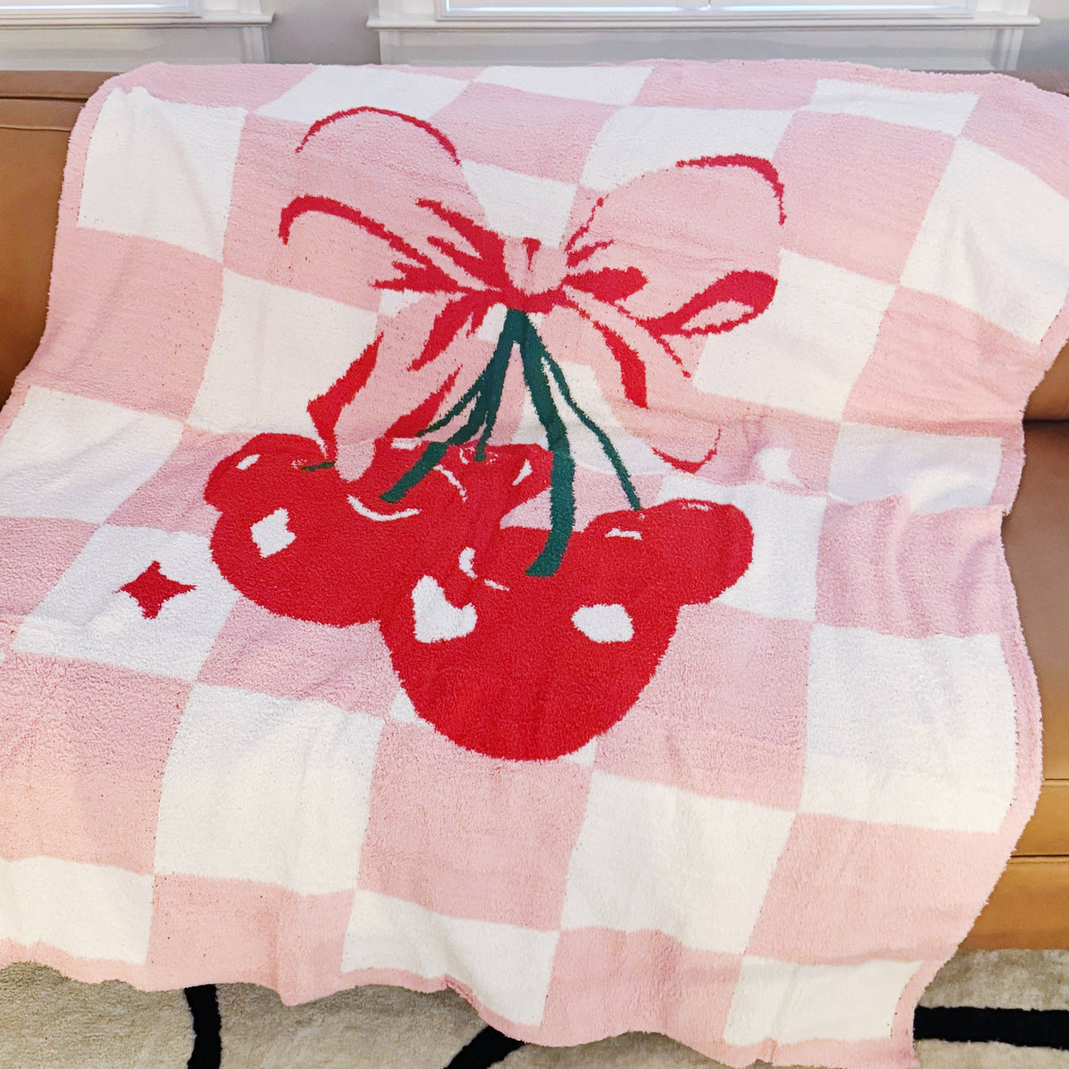 Cherry Bow Check Blanket – Soft &amp; Sweet Throw