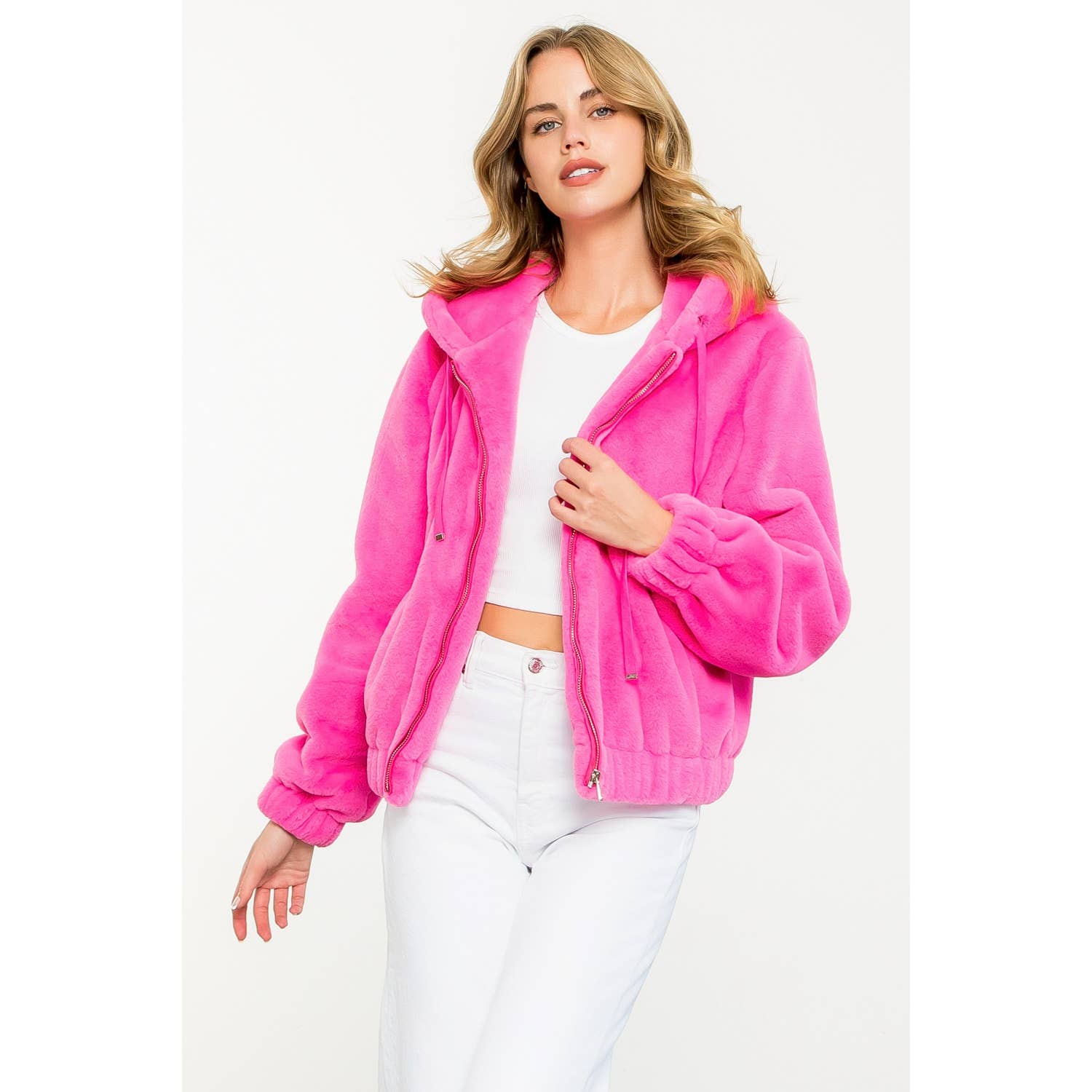 Faux Fur Jacket: PINK / XS-S-M-L(1-2-2-1)