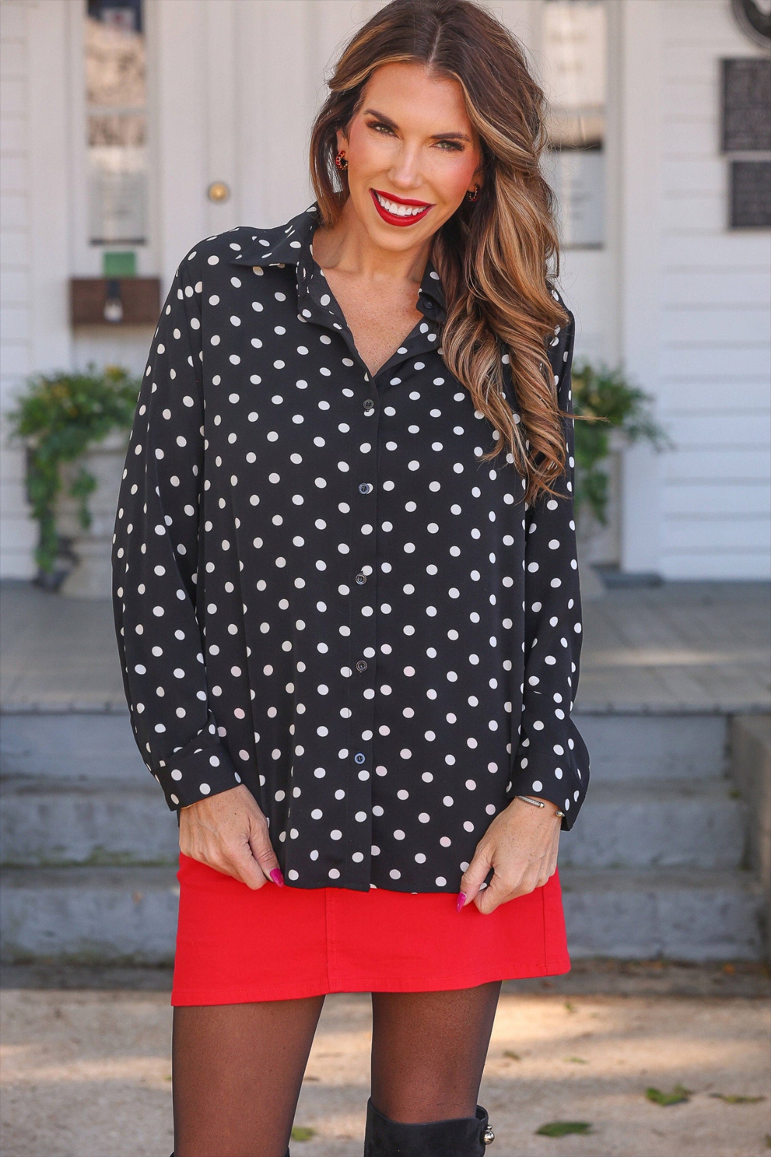 Nina Button Up Tunic by Jess Lea- After Dark Polka Dot: Black