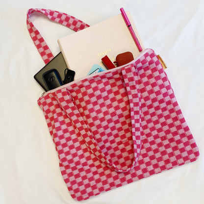 Check Yourself Zipped Tote Bag: Black
