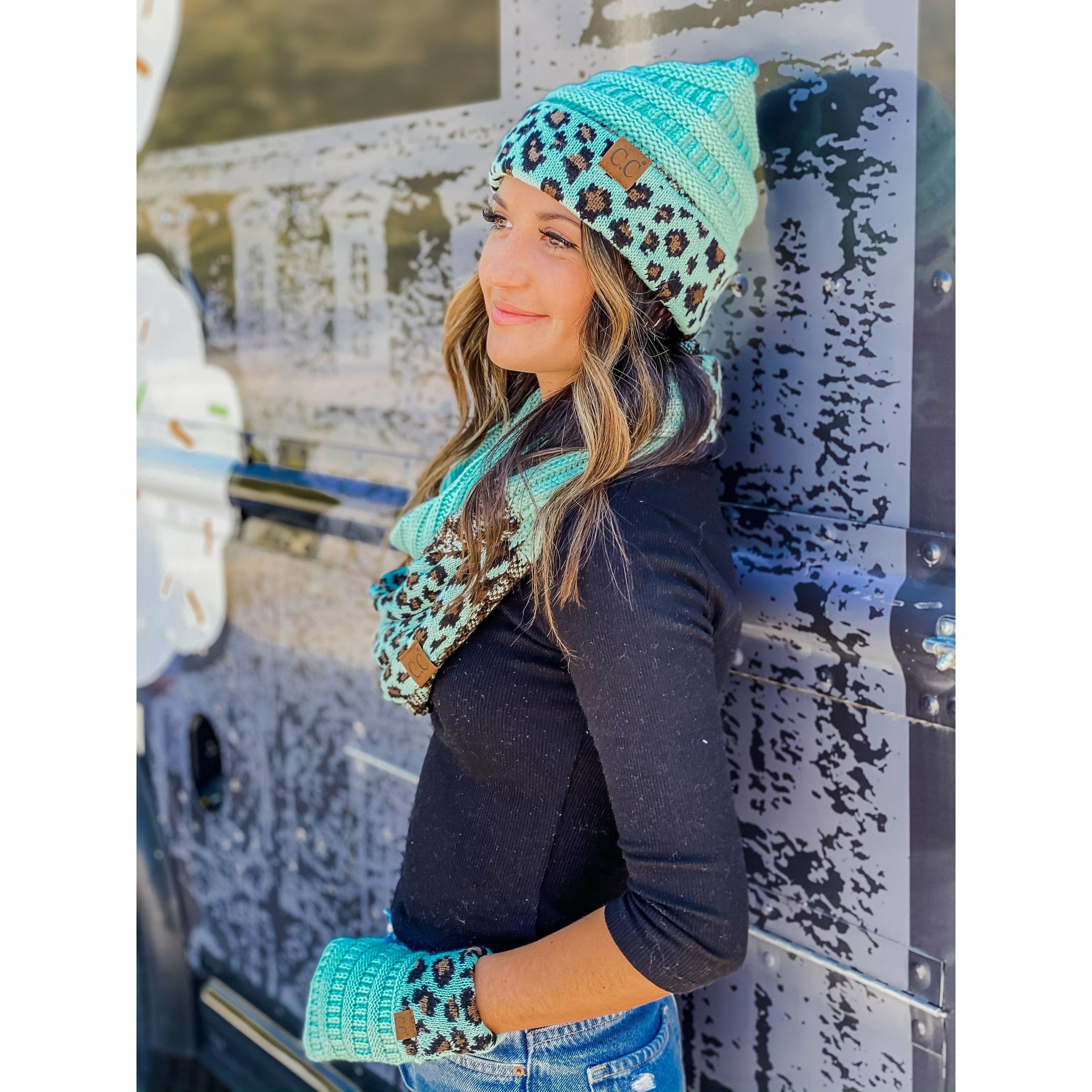 Matching Cuff Leopard Print CC Beanie HAT80: Black