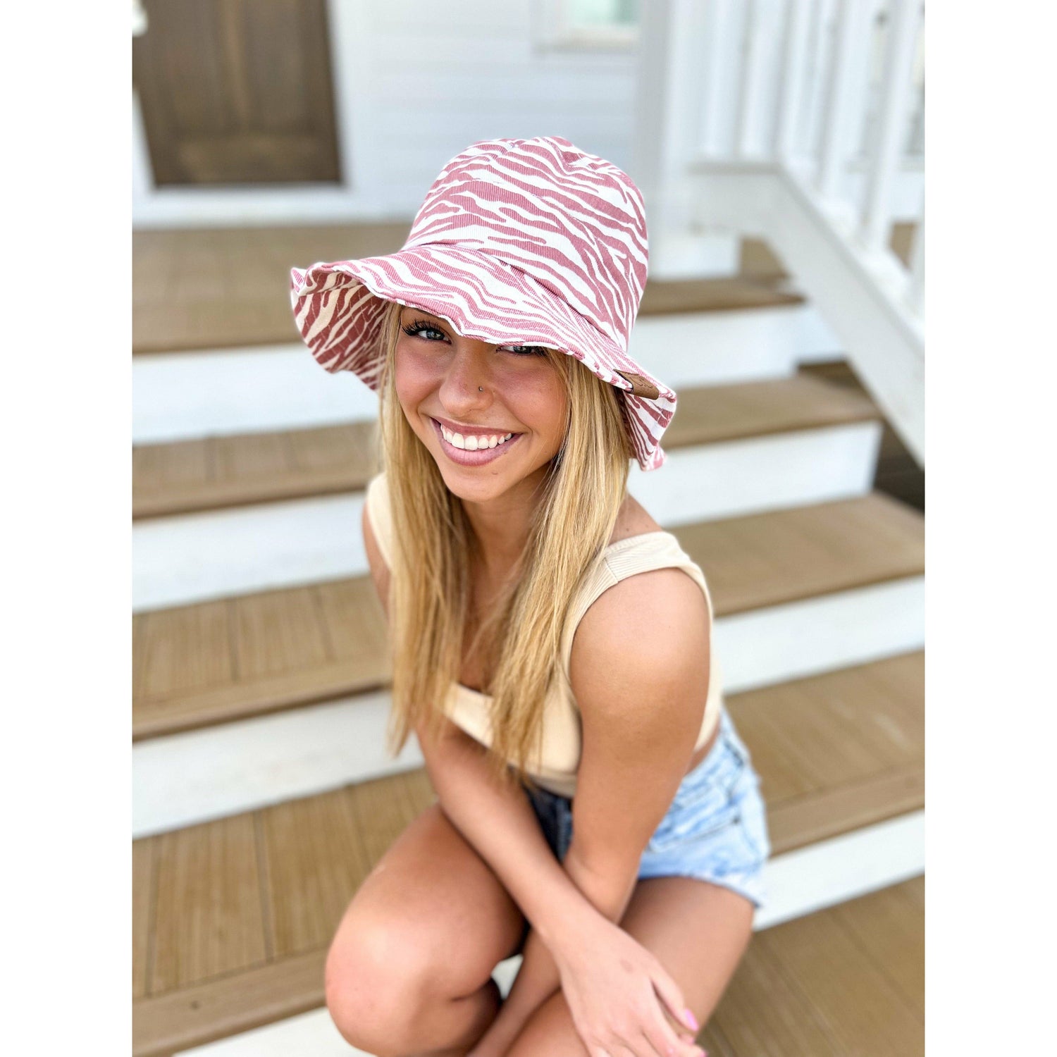 Zebra Print C.C Bucket Hat BK3923: Denim