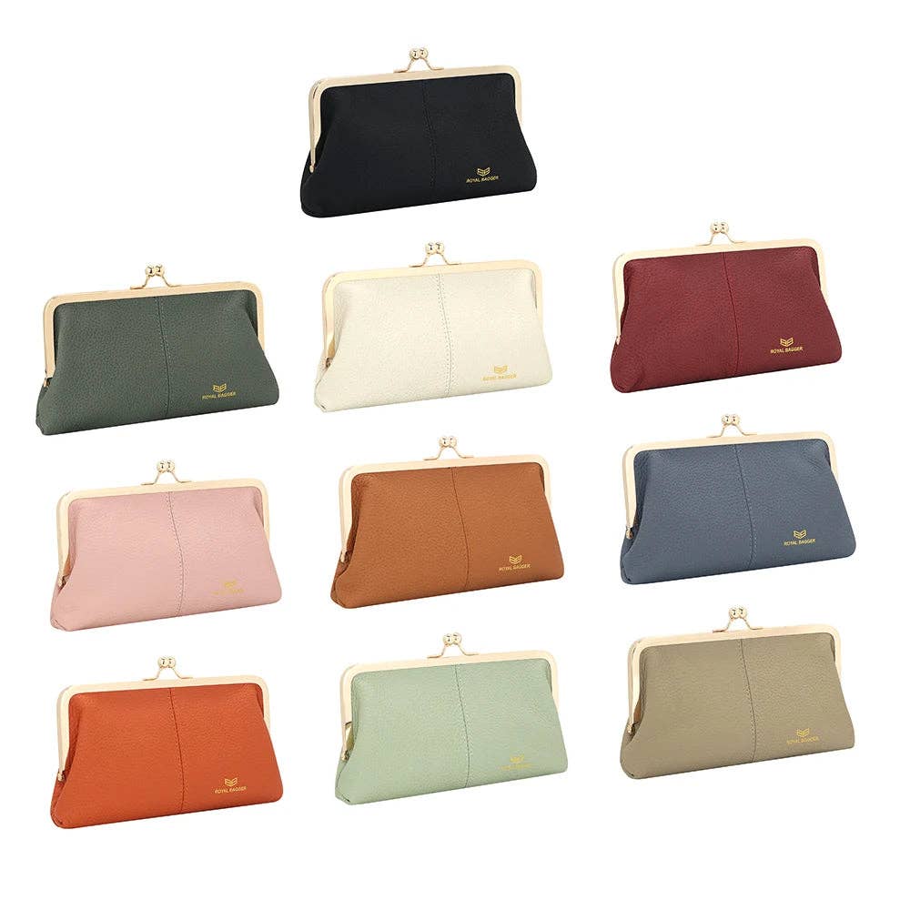 1468 Leather RFID Kiss-Lock Wallet: Black