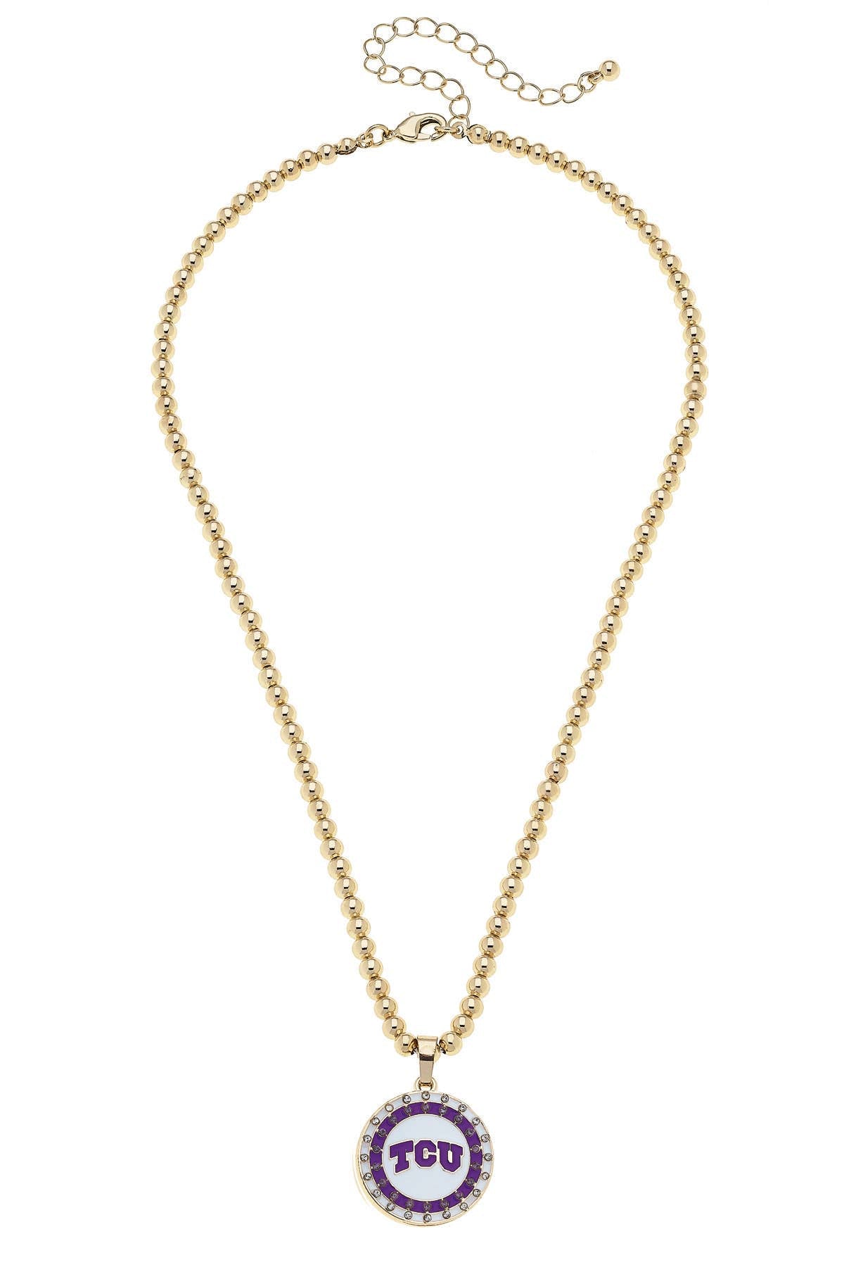 TCU Horned Frogs Pave Disc Necklace in Shiny Gold
