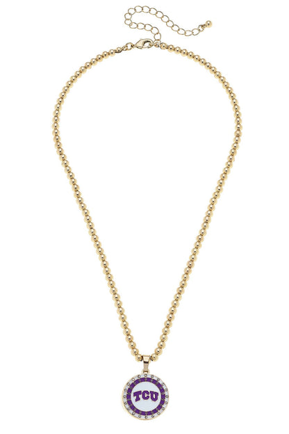 TCU Horned Frogs Pave Disc Necklace in Shiny Gold