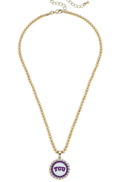 TCU Horned Frogs Pave Disc Necklace in Shiny Gold