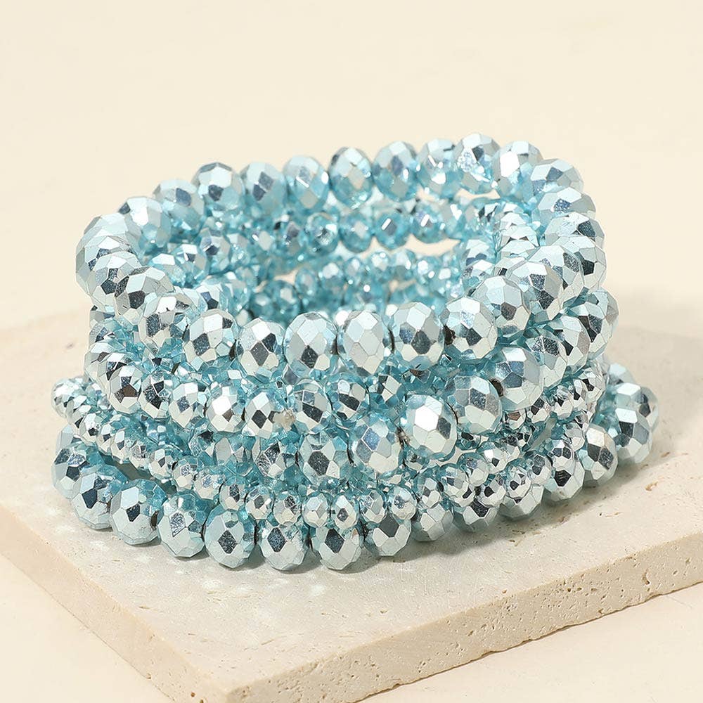 9PCS - Faceted Beaded Stretch Multi Layered Bracelets: Lavender