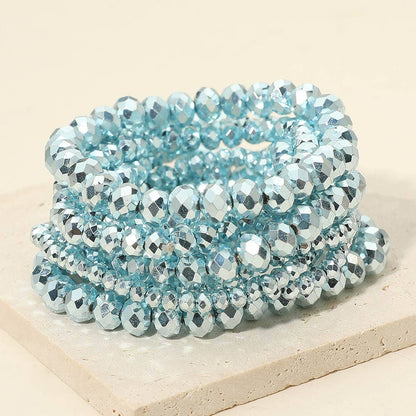 9PCS - Faceted Beaded Stretch Multi Layered Bracelets: Gray