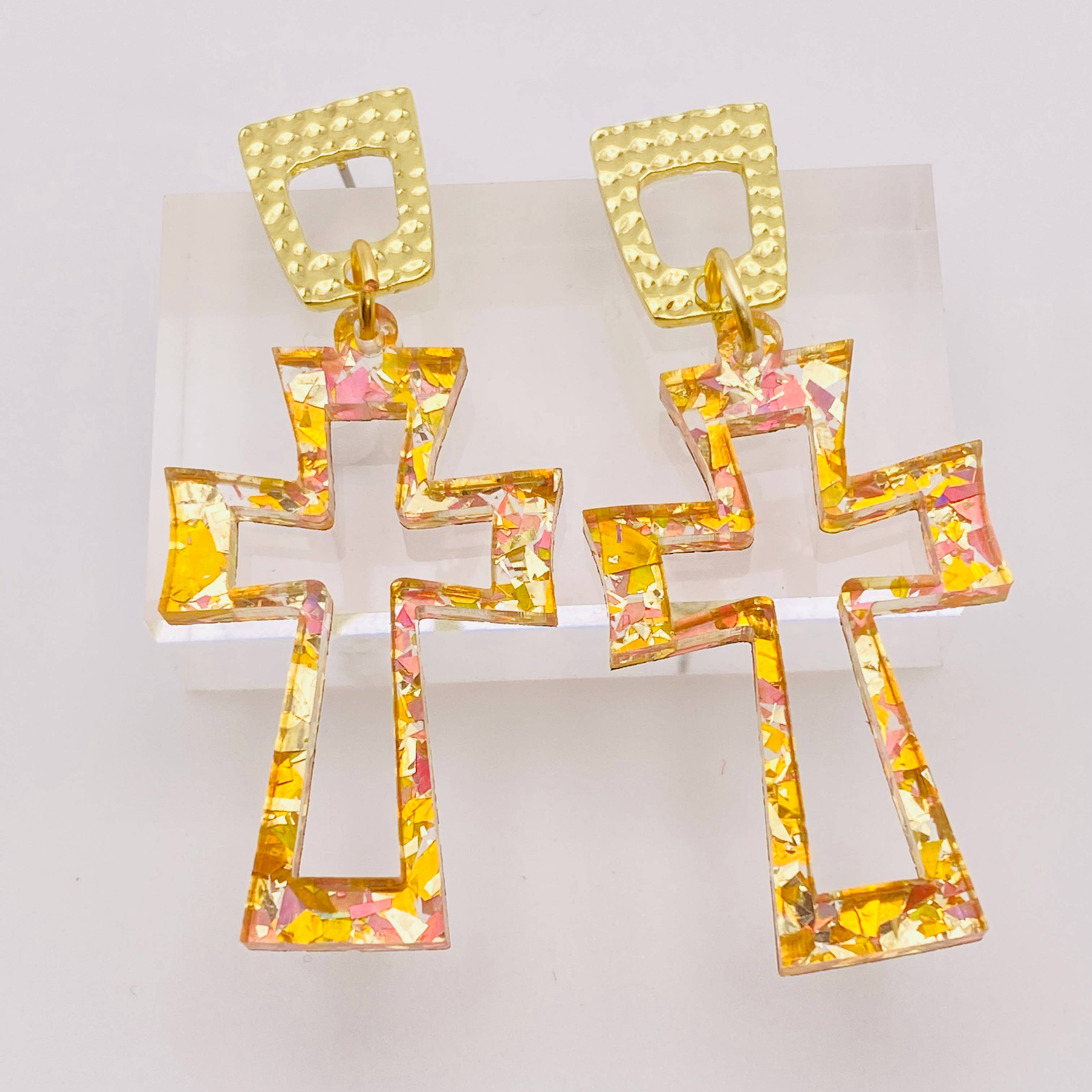 EASTER CRUCIFIX ROSE GOLD GLITTER EAR CANDY  