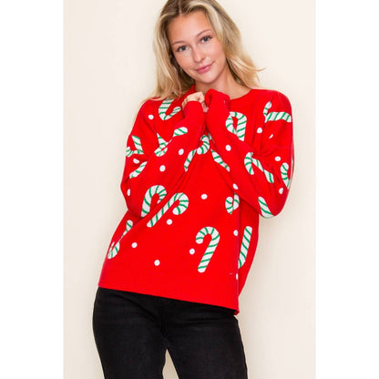 CHRISTMAS CANDY CANE SWEATER: GREEN / S-M-L-XL(2-2-2-1)