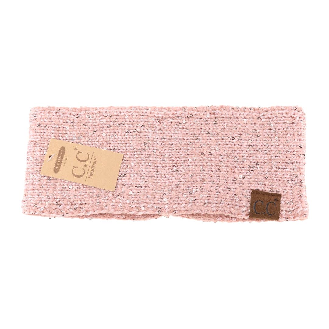 Fuzzy Lined Scatter Sequin Fashion Headband for Women: Beige/Silver