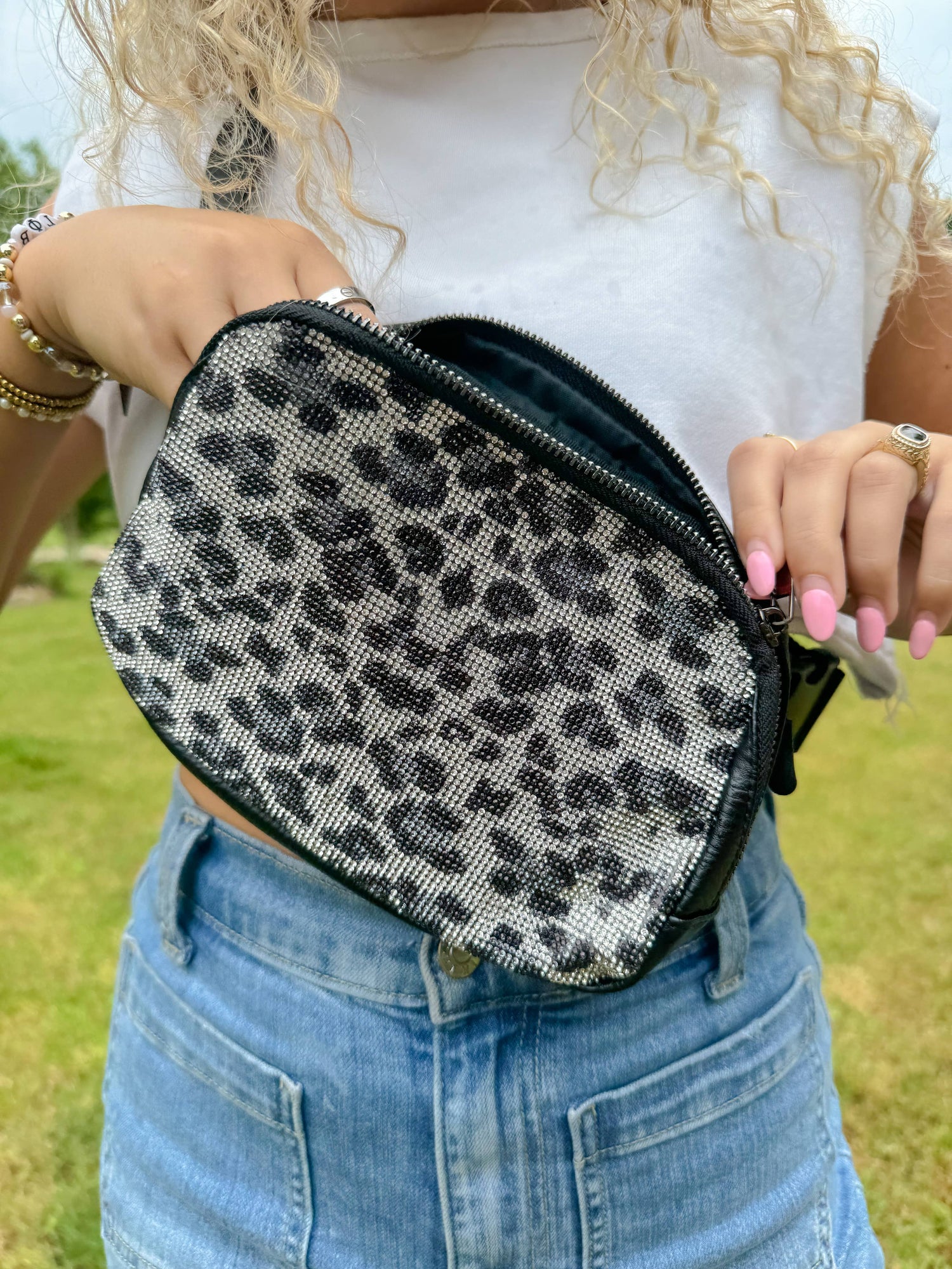 Animal Print Rhinestone Women&