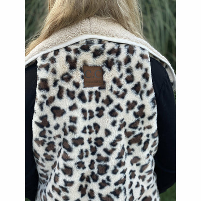 Reversible Leopard Print Sherpa/Faux Fur Vest VT716: S