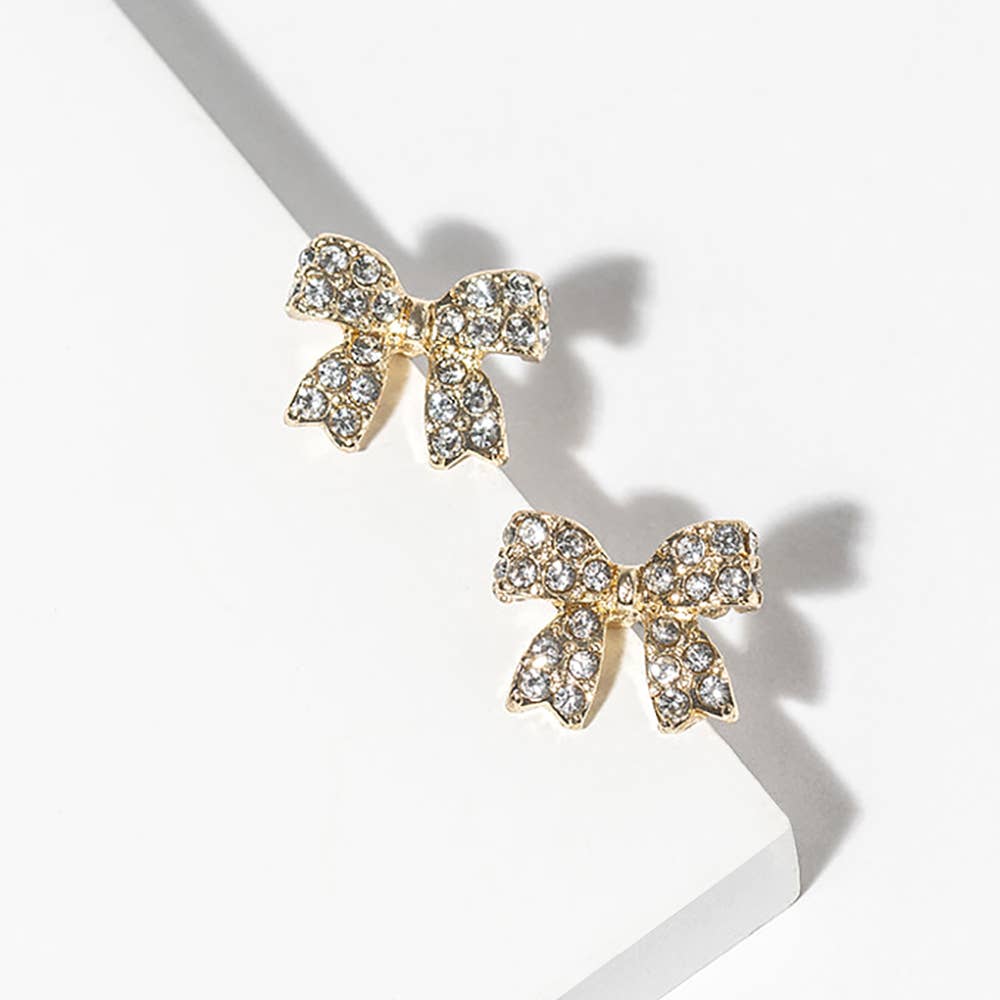Crystal Rhinestone Bow Stud Earrings: Jet Black