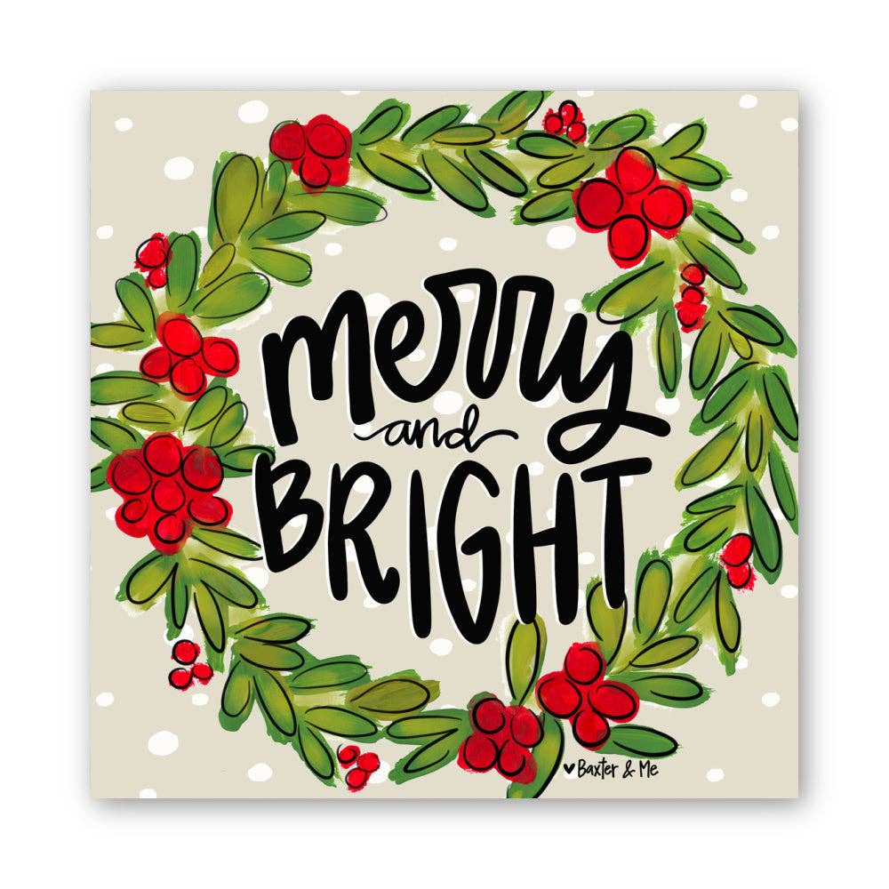 Merry &amp; Bright Wreath Wrapped Canvas: 12" x 12"