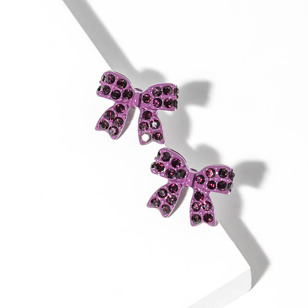 Crystal Rhinestone Bow Stud Earrings: Clear,Rhodium