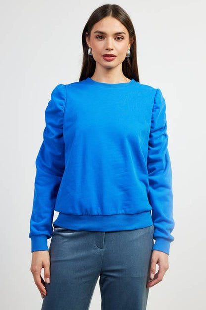 Ruched Sleeve Knit Top
: Cobalt / L