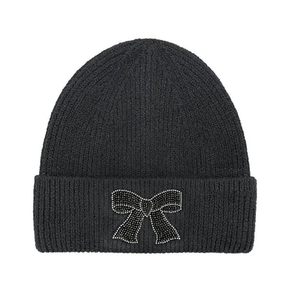 Rhinestone Ribbon Bow Embellishment C.C Beanie HTE0150: Lt. Grey