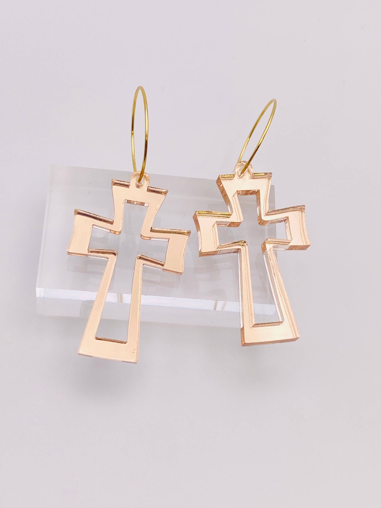 EASTER CRUCIFIX GOLD MIRROR HOOP EAR CANDY   