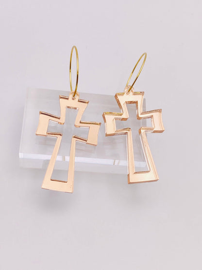 EASTER CRUCIFIX GOLD MIRROR HOOP EAR CANDY   