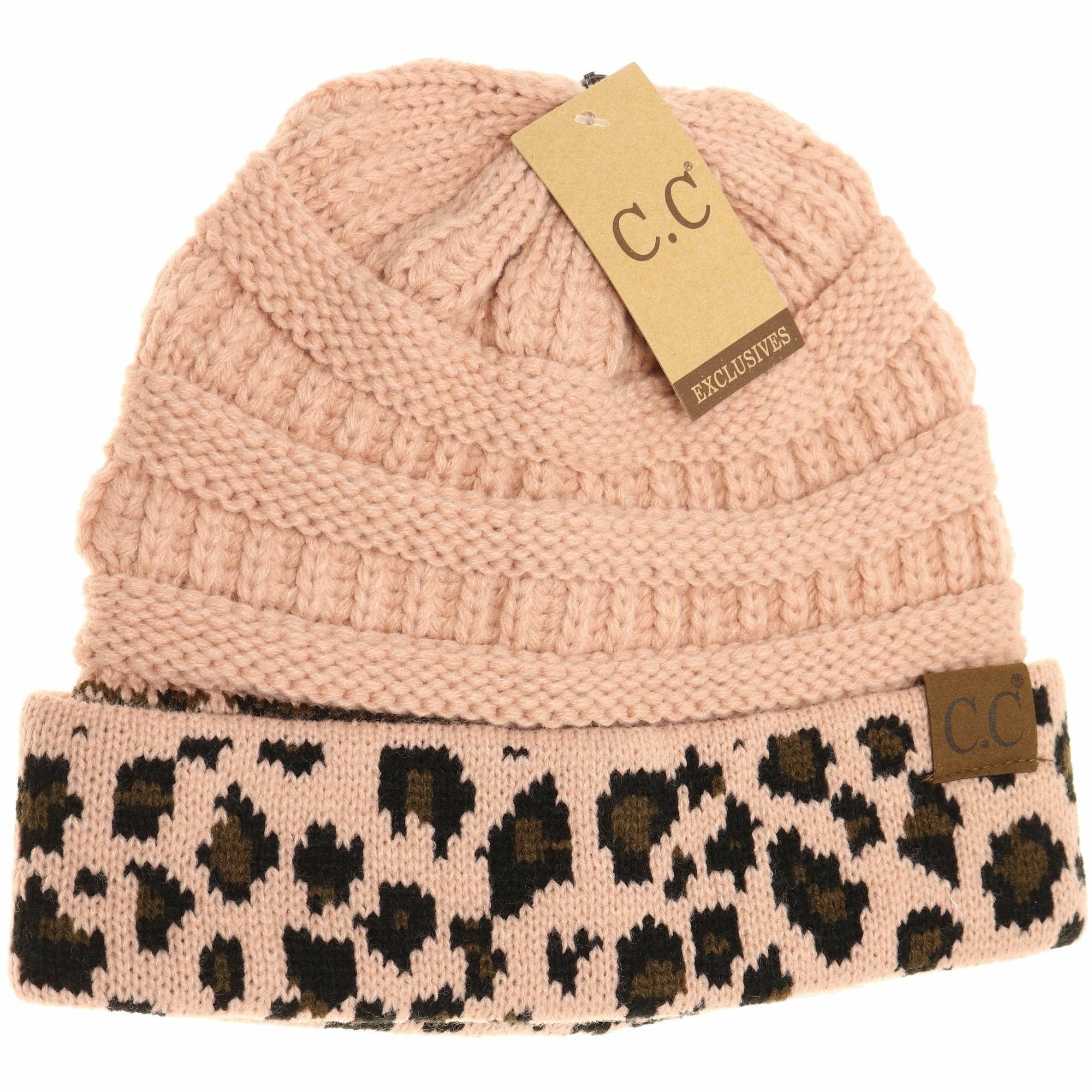 Matching Cuff Leopard Print CC Beanie HAT80: Black