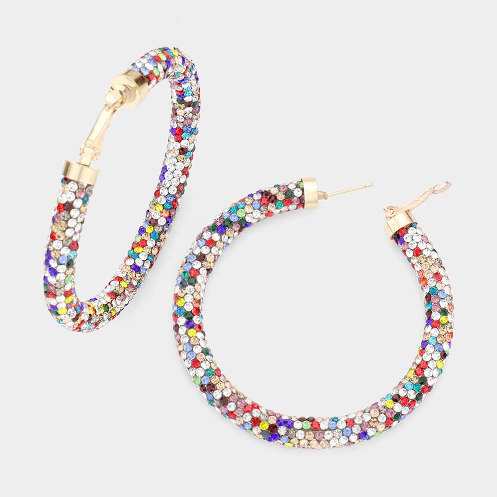 Rhinestone Pave Hoop Earrings
: CL