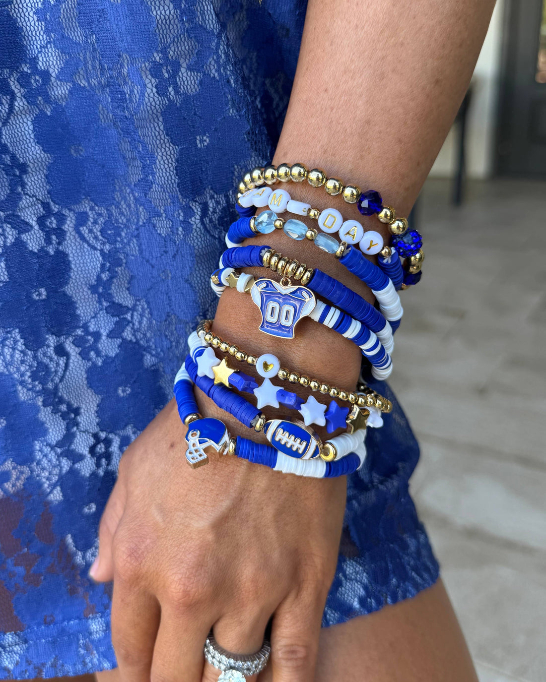 Blue &amp; White Star Football Jersey Enamel Bracelet Set