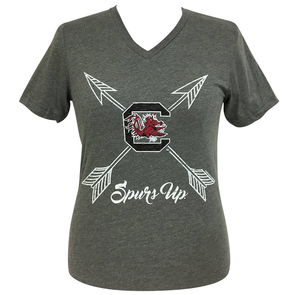 Arrows Spurs Up Grey SC Short Sleeve V-Neck Tee: Adult Small / Heather Stone