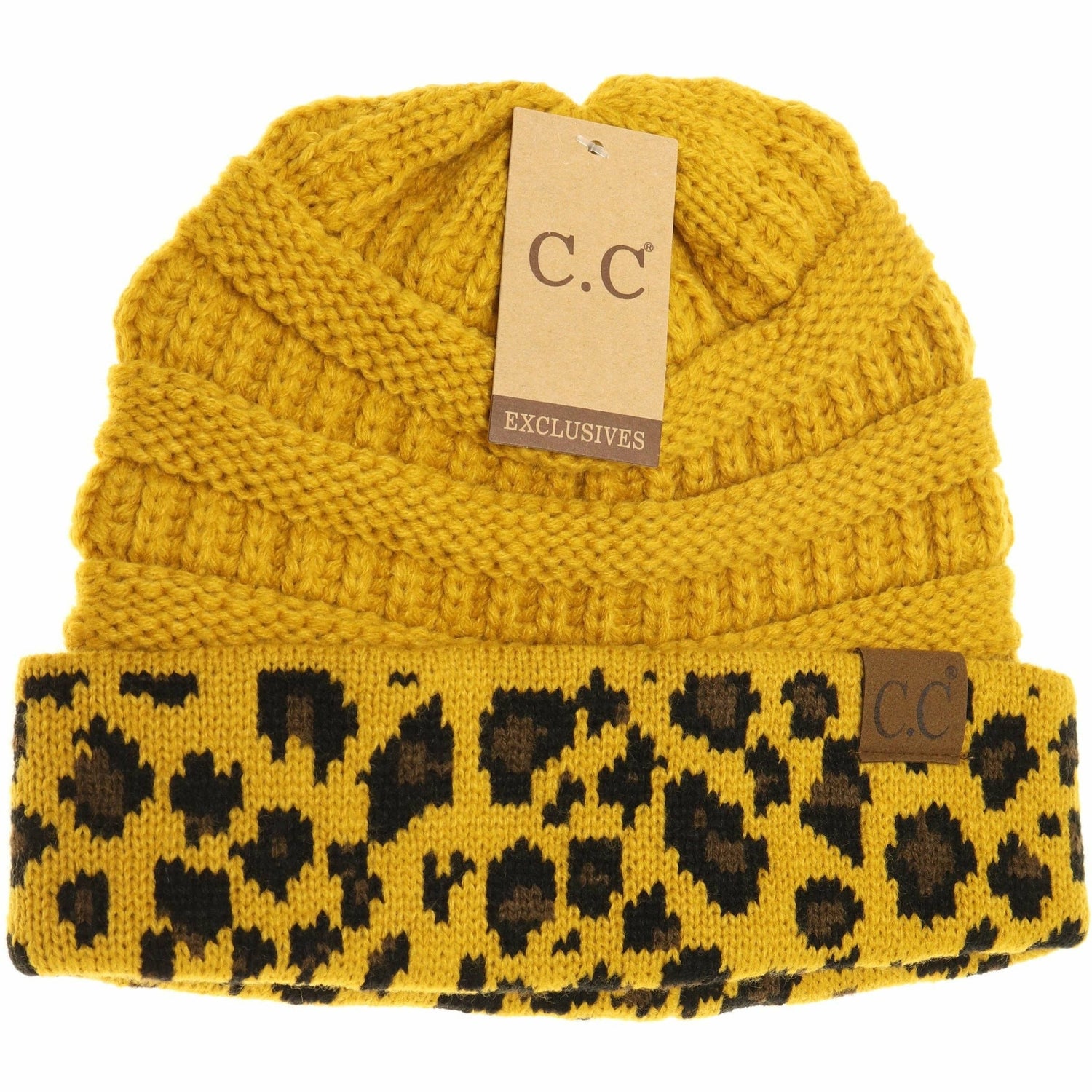 Matching Cuff Leopard Print CC Beanie HAT80: Black