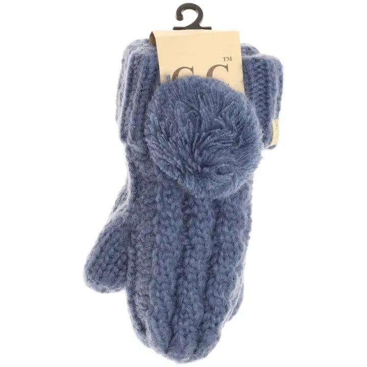 Kids CC Solid Pom Fuzzy Lined Mittens MT24KIDS: Coral
