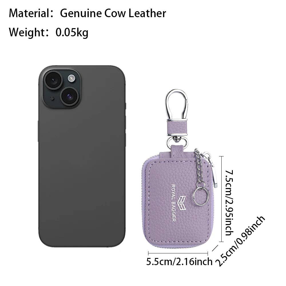 2901 Leather Earphone Pouch with Keychain: Light Grey
