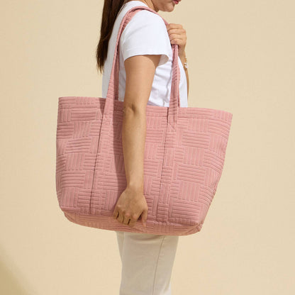 Quilted Tote Bag with Woven Texture: Light Blue / One / 5AG78035