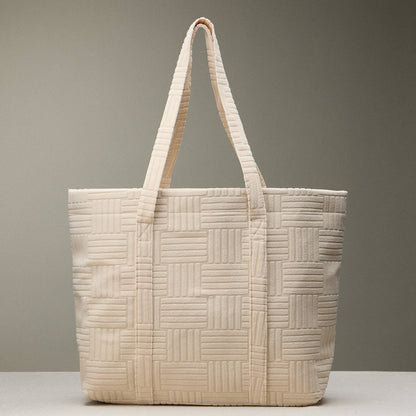 Quilted Tote Bag with Woven Texture: Light Blue / One / 5AG78035