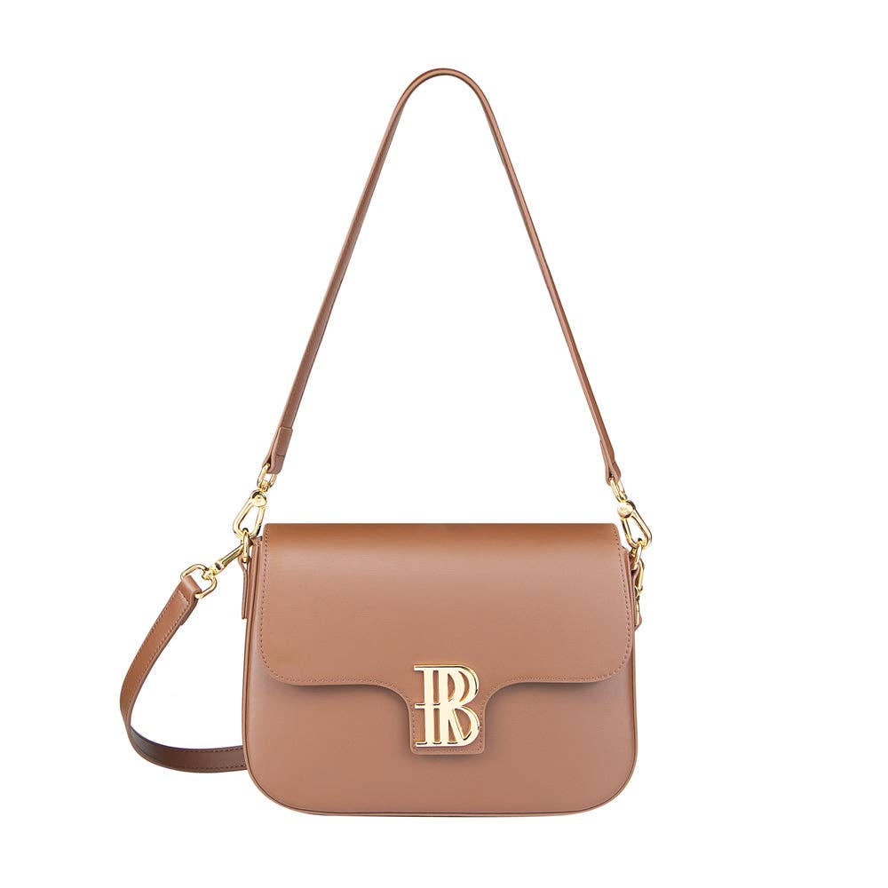 Real Leather Crossbody Box Bag: Brown