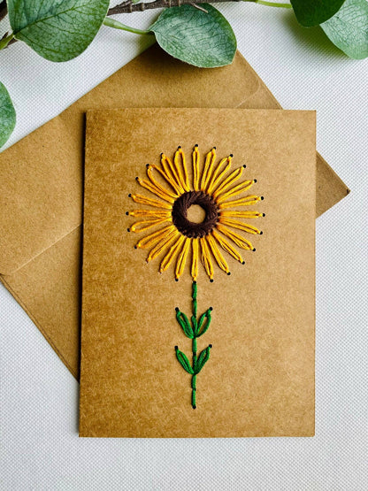 Sunflower DIY Embroidery Greeting Card Kit for Beg