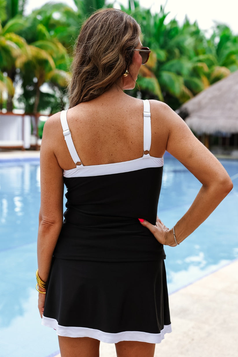 Hit The Pool Skirted Swimsuit- Black/White by Jess Lea