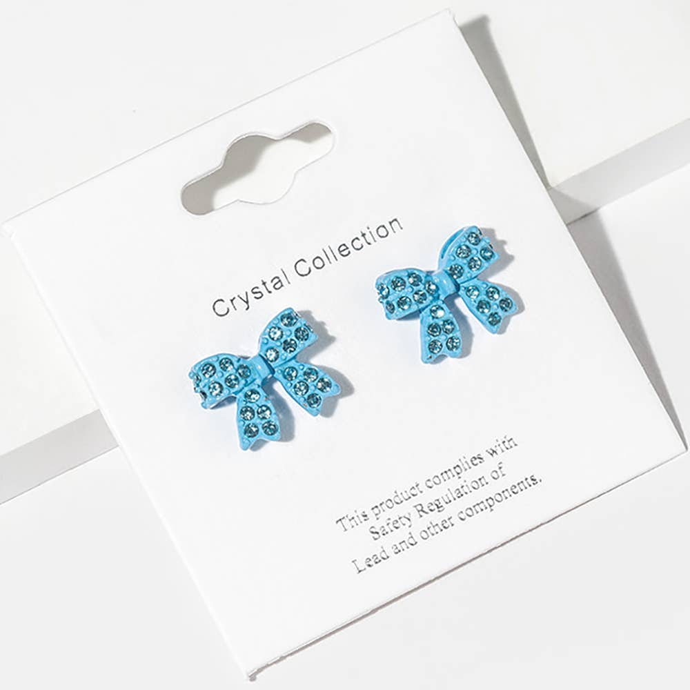Crystal Rhinestone Bow Stud Earrings: Jet Black