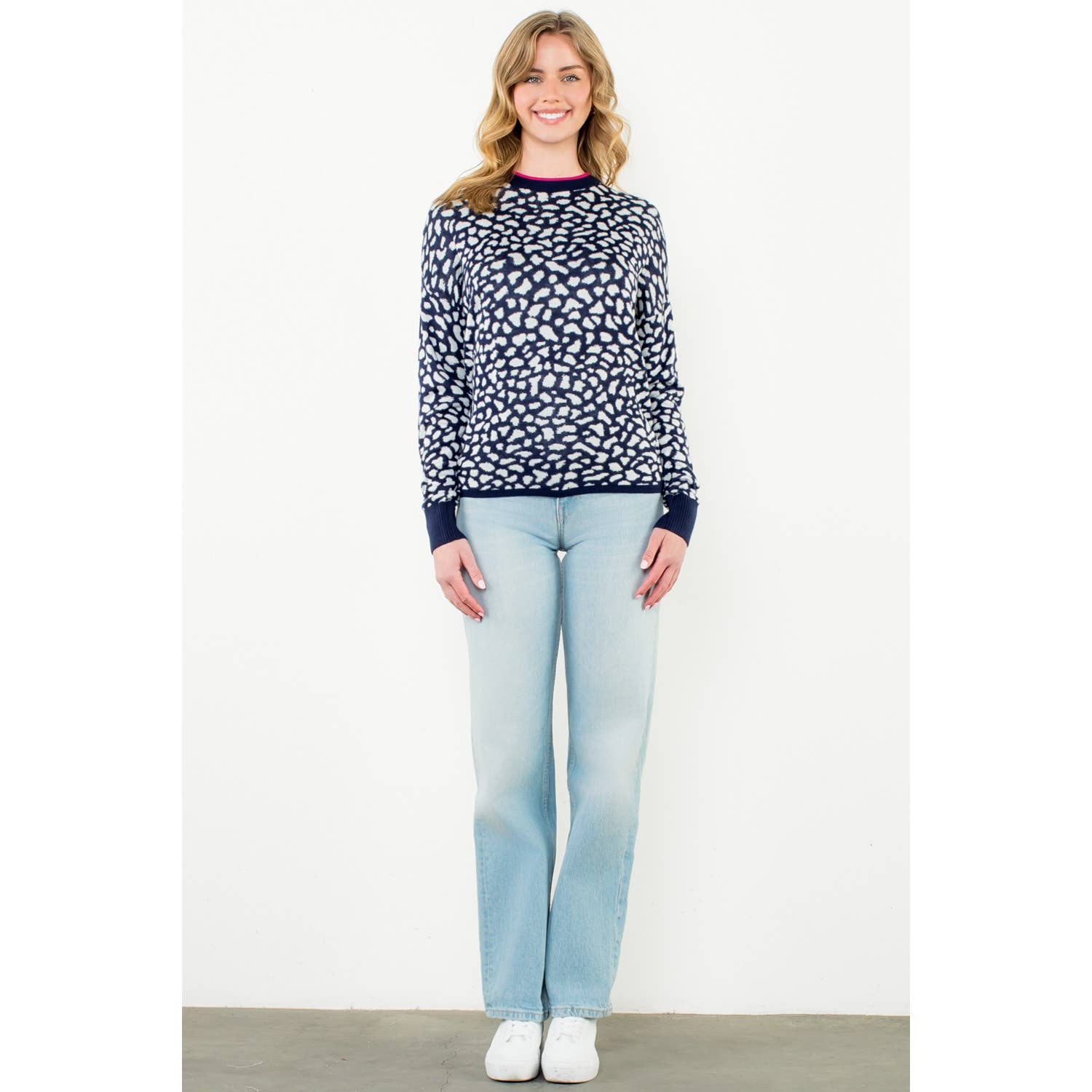 Spotted Pullover Sweater: NAVY