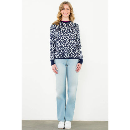 Spotted Pullover Sweater: NAVY